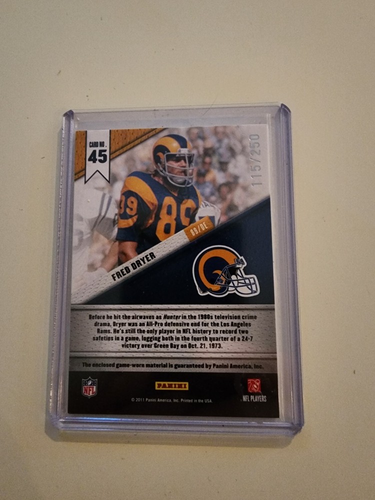 Fred Dryer Fabric of the LA Rams Game Worn Material Panini Guaranteed 115/250