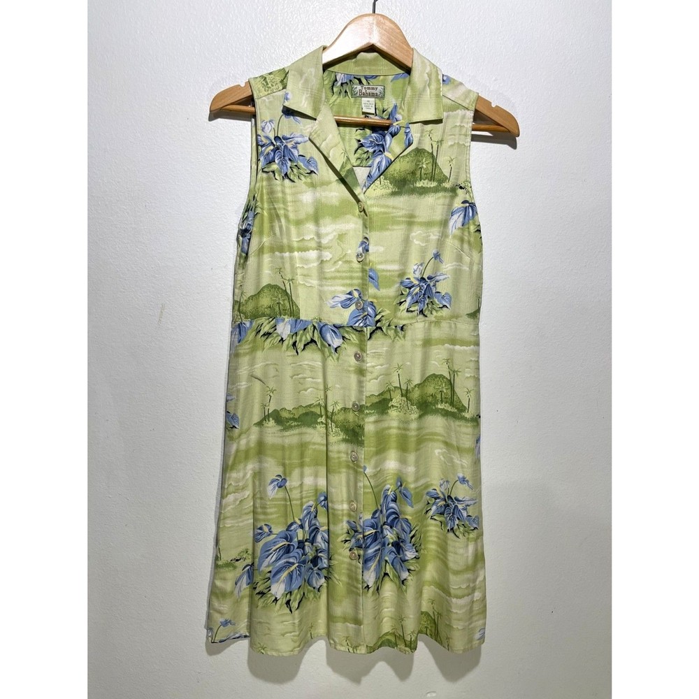 Tommy Bahama silk floral dress beach vacation resort button up green women 10