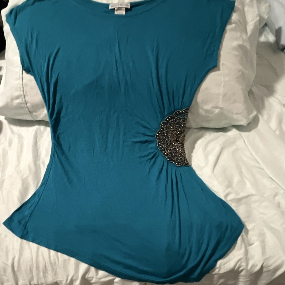 Bleeker & McDougal Women’s S Blue Solid Knit Sleeveless Scoop Neck Beaded Top
