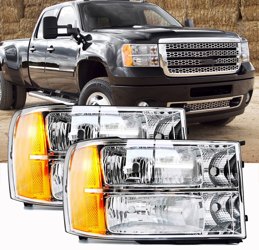 2007-2014 GMC Sierra 1500 LED DRL Chrome Headlight Assembly Pair
