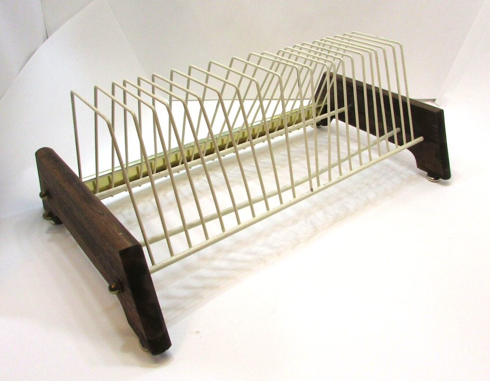 Retro 1960's Wood Metal 22 LP Vinyl Record Rack Holder Accommodates 45's Too!-image