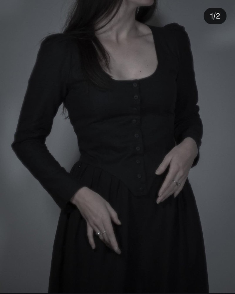 Medieval Gothic Victorian Epipactis Blouse in Black Hemp Cotton Blend