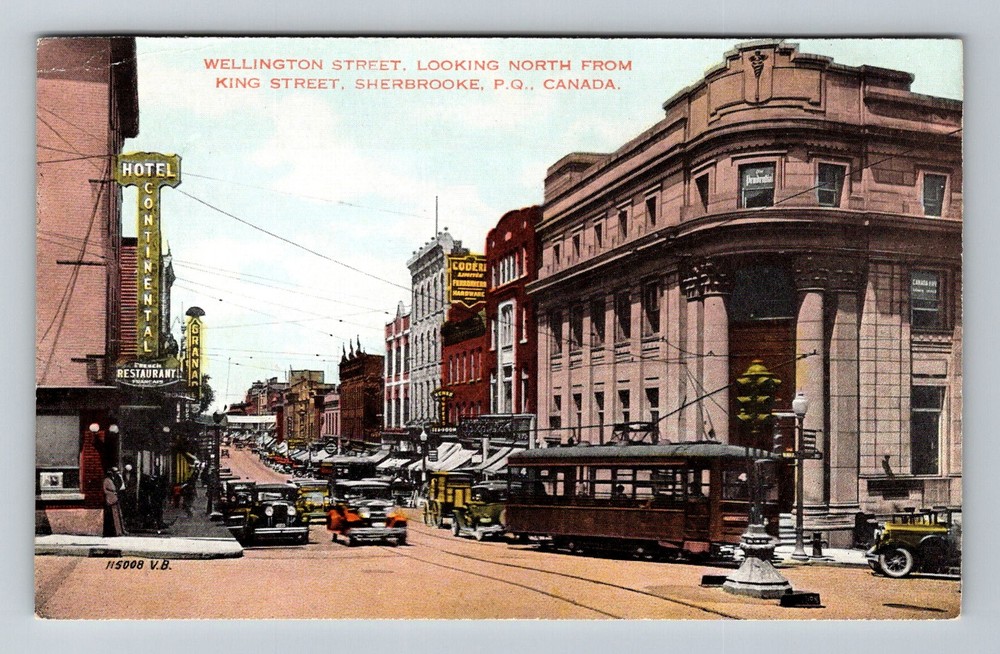 Canada- Quebec Sherbrooke Wellington Street Looking North Old Vintage Postcard