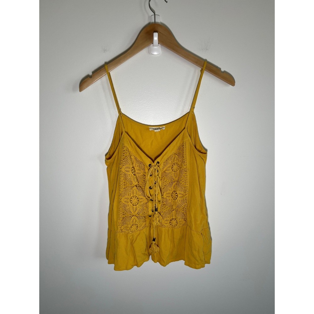 Boho Cottage Fairy Festival Womens Top XL Yellow Crochet Flowy