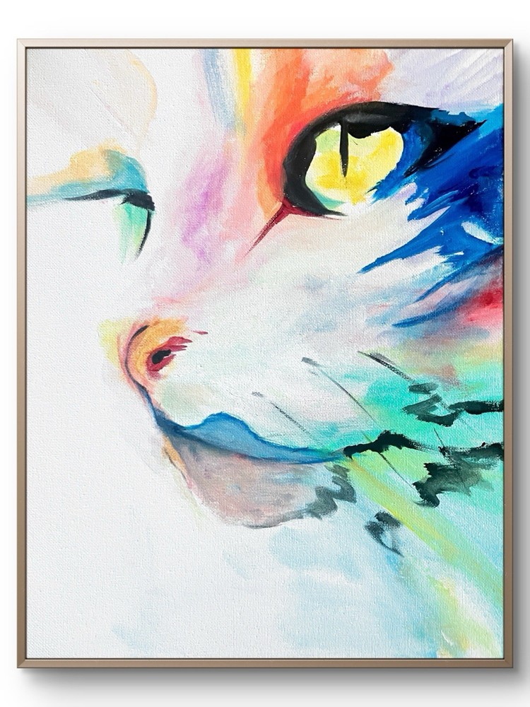 TITA PAINTZ Cat Bold Colors Handmade Original Wall Art 11x14