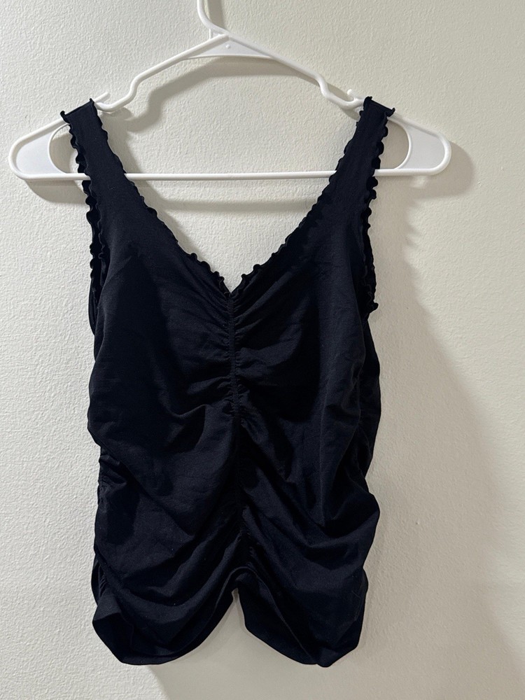 Last Tango Black Sleeveless Shirt Tank Top Ruched  LM/L Flattering Nylon Lycra