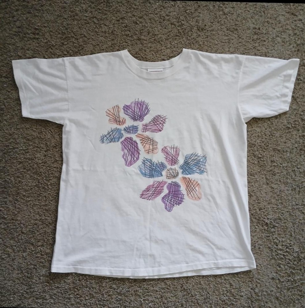 Vintage Reebok Shirt Mens One Size White Floral Graphic Made USA 90s Cotton Tee