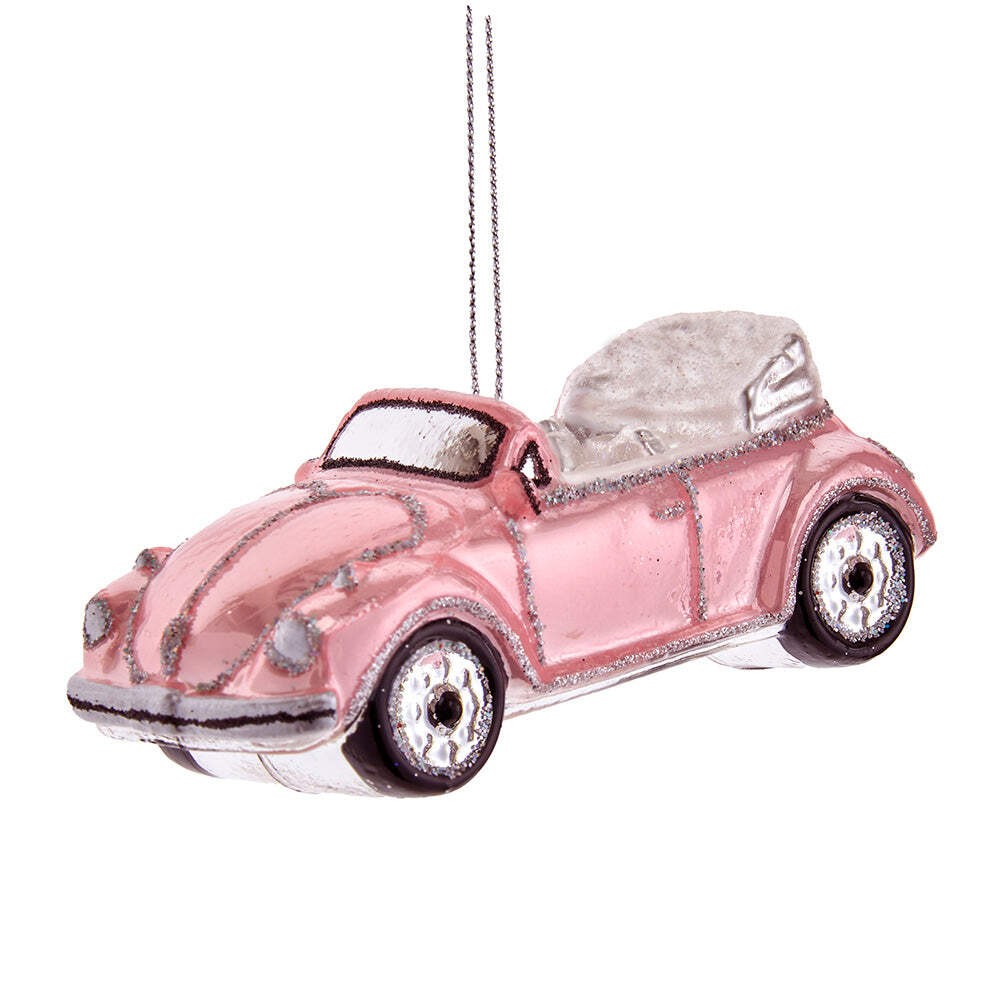 Pink 60's Convertible Car Glass Ornament 4.5