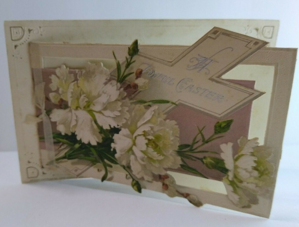 Easter Postcard John Winsch 1913 Diecut Foldout Embossed Cross Flowers Germany