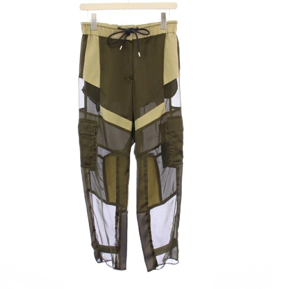 Sacai Khaki Satin Sheer Cargo Pants Women's Size 1 Used Vintage