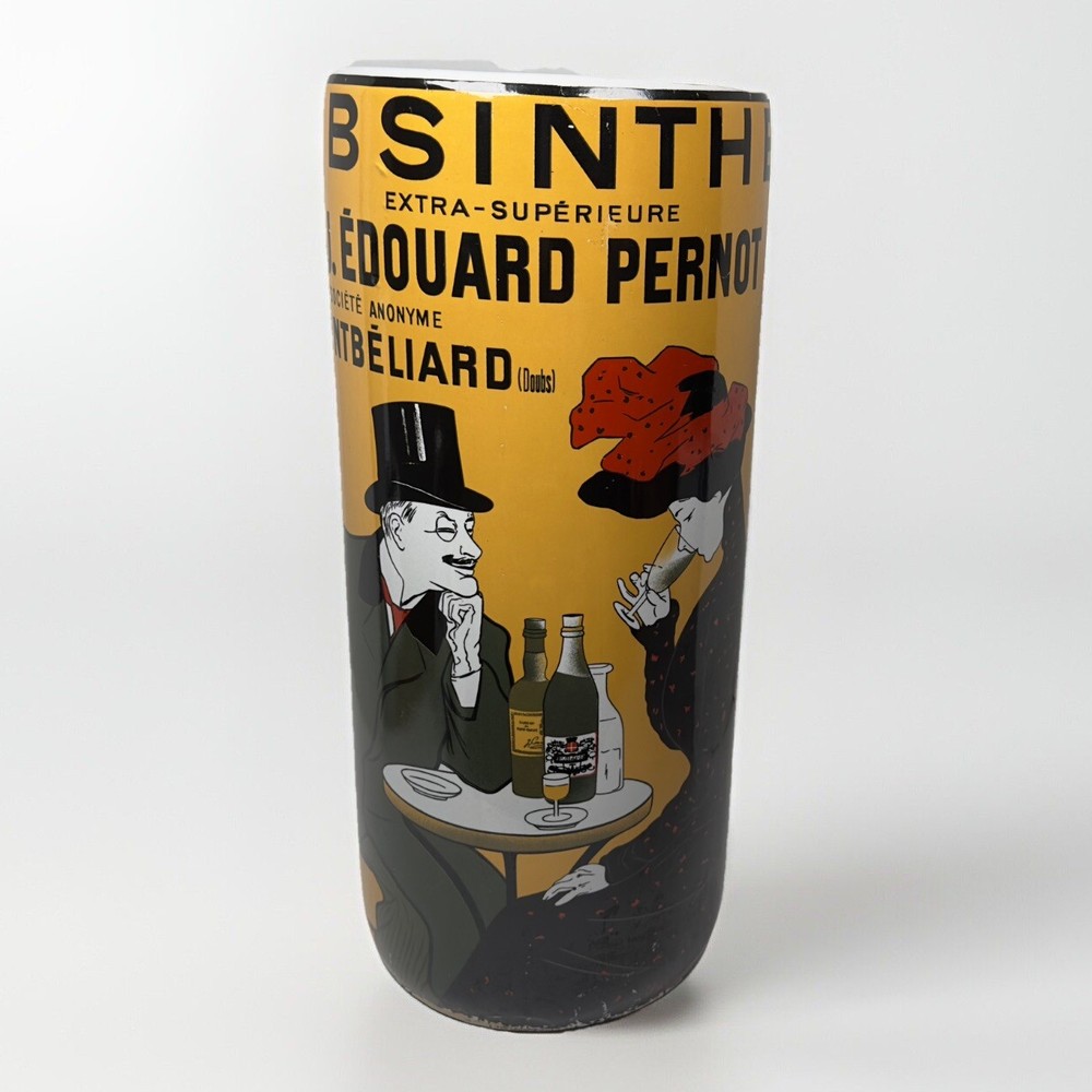 Vintage JE Pernout Absinthe Large Ceramic Vase Umbrella Holder 18x8 Inches Retro Decor-image