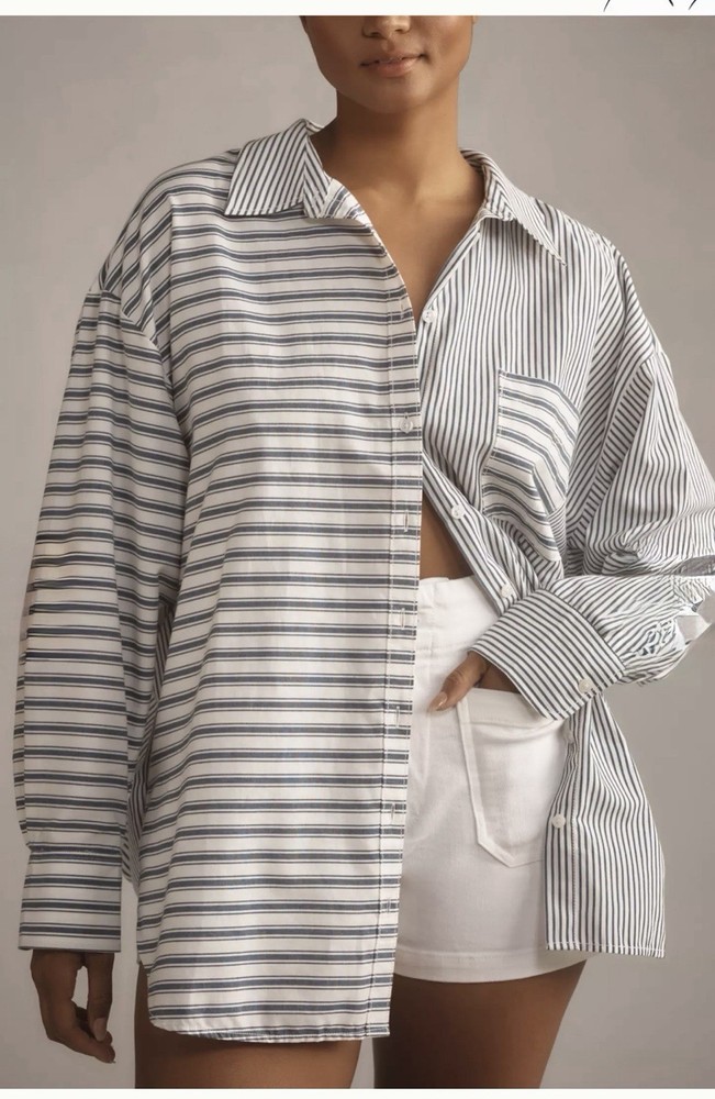 Anthropologie The Bennet Stripe Buttondown Shirt By Maeve S Oversized Womens
