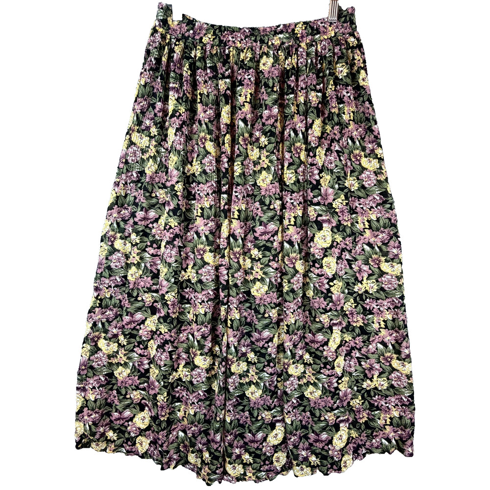 Vintage Sag Harbor Skirt Womens M Pink Yellow Floral Cottagecore Boho Pleated