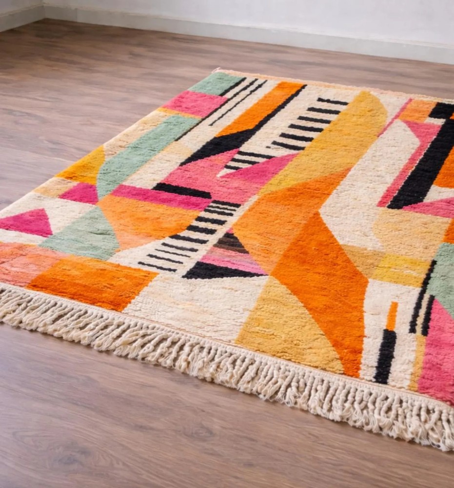 Handmade Wool Berber Rug: Colorful Moroccan Design