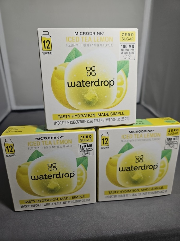 Microlyte Waterdrop Electrolyte Hydration Cubes Ice Tea Lemon 3 Packs 10-25 Count