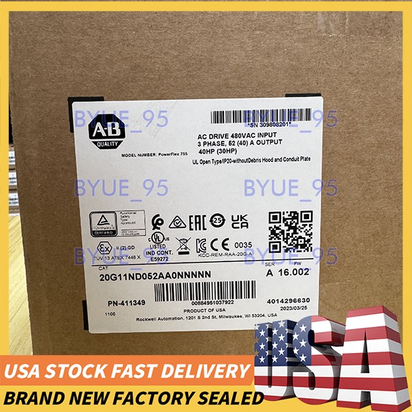 Brand New Allen-Bradley 20G11ND052AA0NNNNN PowerFlex 755 22kW Heavy Duty VFD