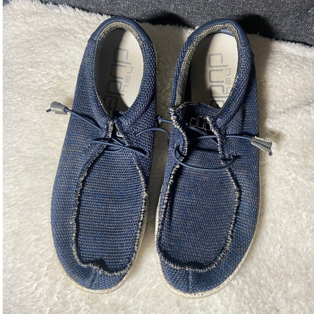 Hey Dude Wally Sox Navy Grey Mens Casual Loafers Slip On Shoes Size 10