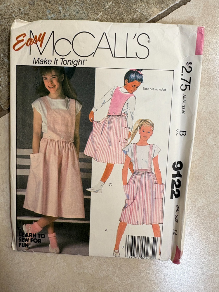 McCalls 9122 sewing pattern: EASY Learn to Sew Jumperdress Girls sz 14 UNCUT