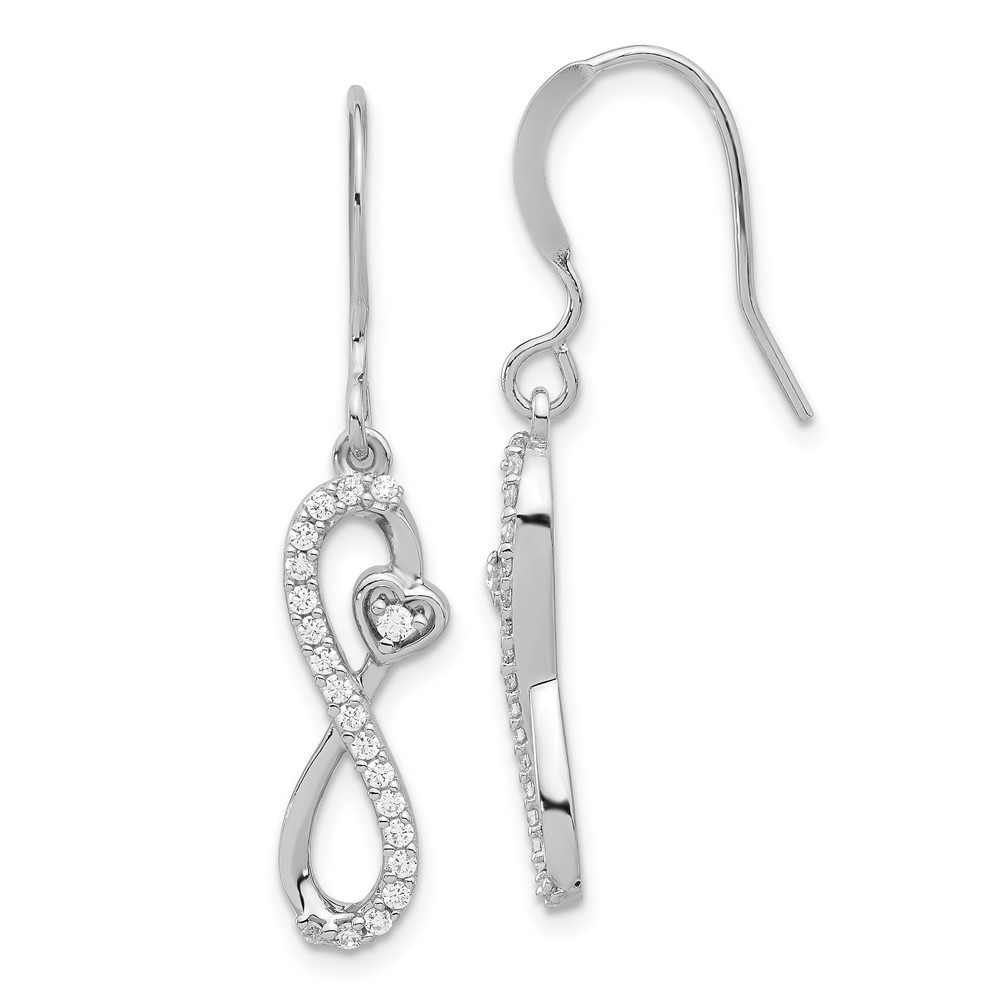 Sterling Silver CZ Infinity Heart Dangle Earrings
