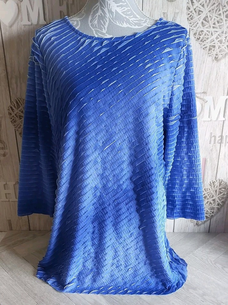 Susan Graver Womens Blue Layered 3/4 Sleeve Stretchy Tunic Top in Size L