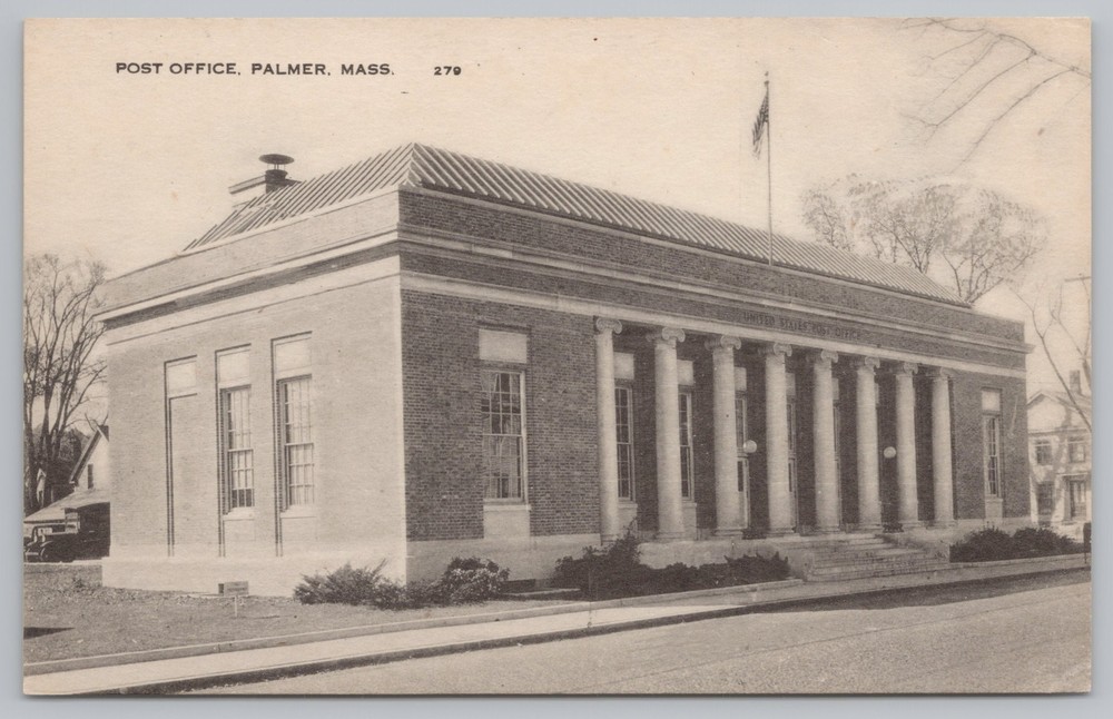 State View~Corner Scene Of Palmer Mass Post Office Building~Vintage Postcard