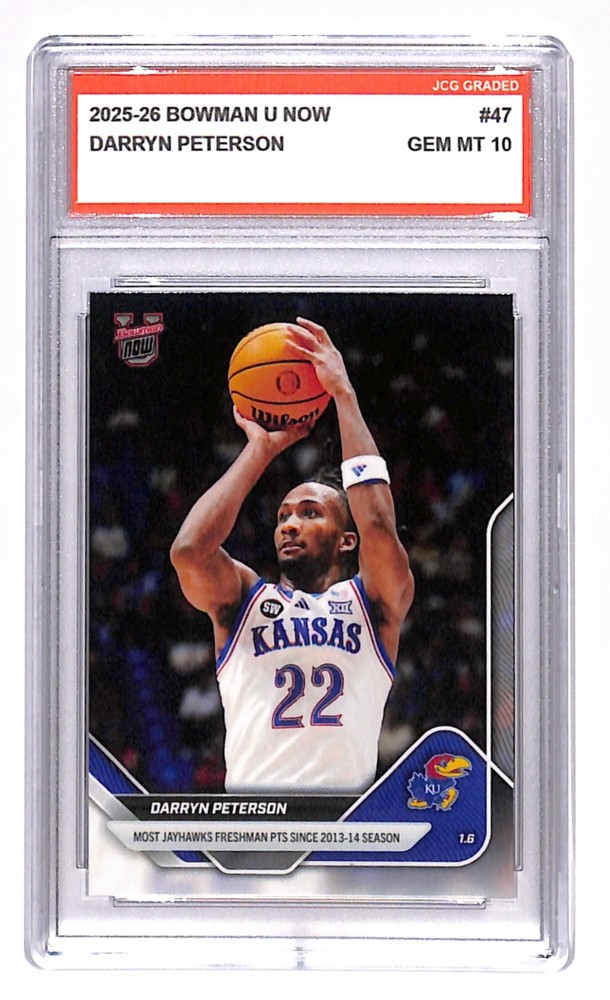 Darryn Peterson 2025-26 Bowman U Now #47 Kansas Graded Gem Mint 10