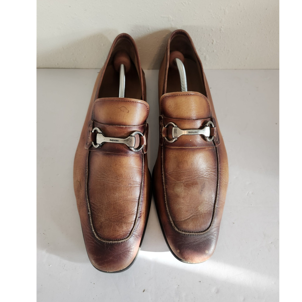 Magnanni Brown Leather Bit Loafers Square Toe Slip-On Dress Shoes 11.5M