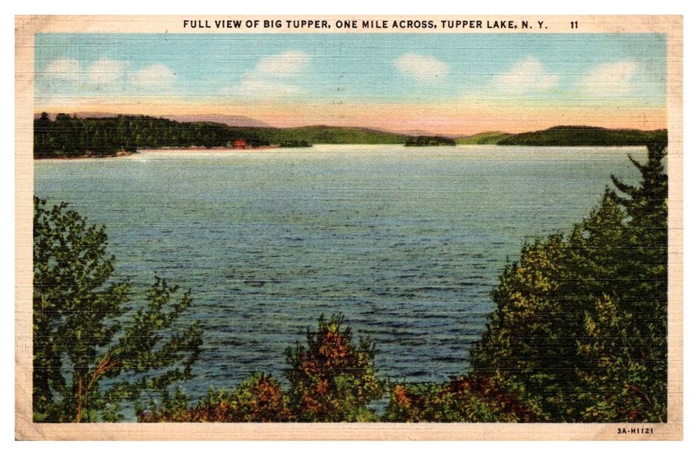 1953 View of Big Tupper Over Tupper Lake New York Vintage Postcard