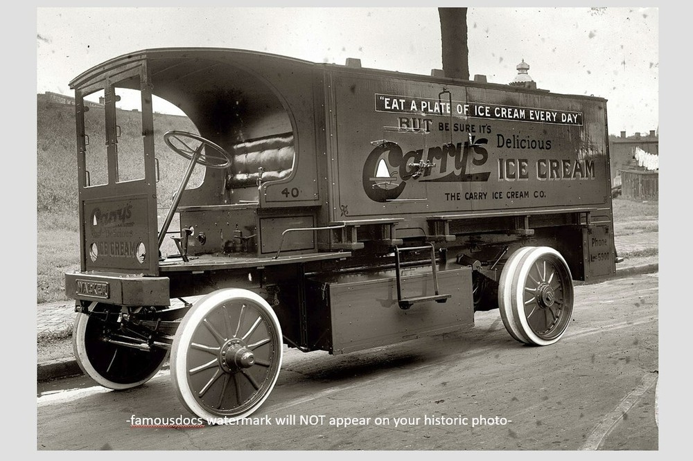 Vintage Electric Ice Cream Truck PHOTO 1920 Washington DC EV Delivery Truck