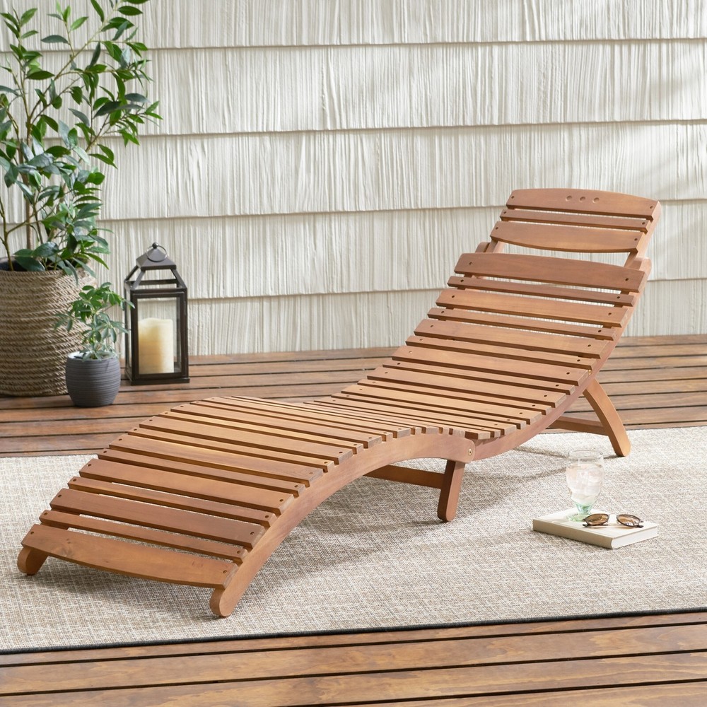 Acacia Wood Folding Chaise Lounge Outdoor Patio Recliner Bench-image