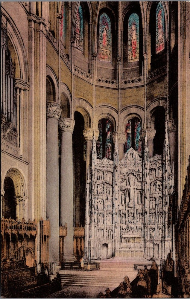 Cathedral St John the Divine NYC Handcolored Albertype Postcard Sanctuary