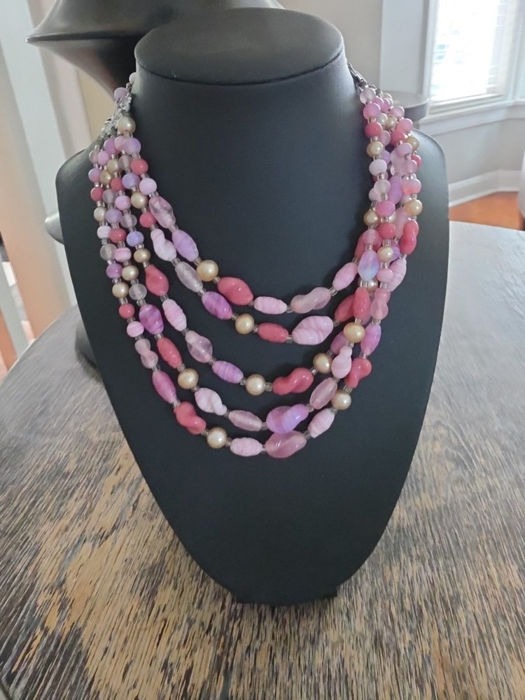 1950's Vintage 5 Strand Pink Beaded Necklace