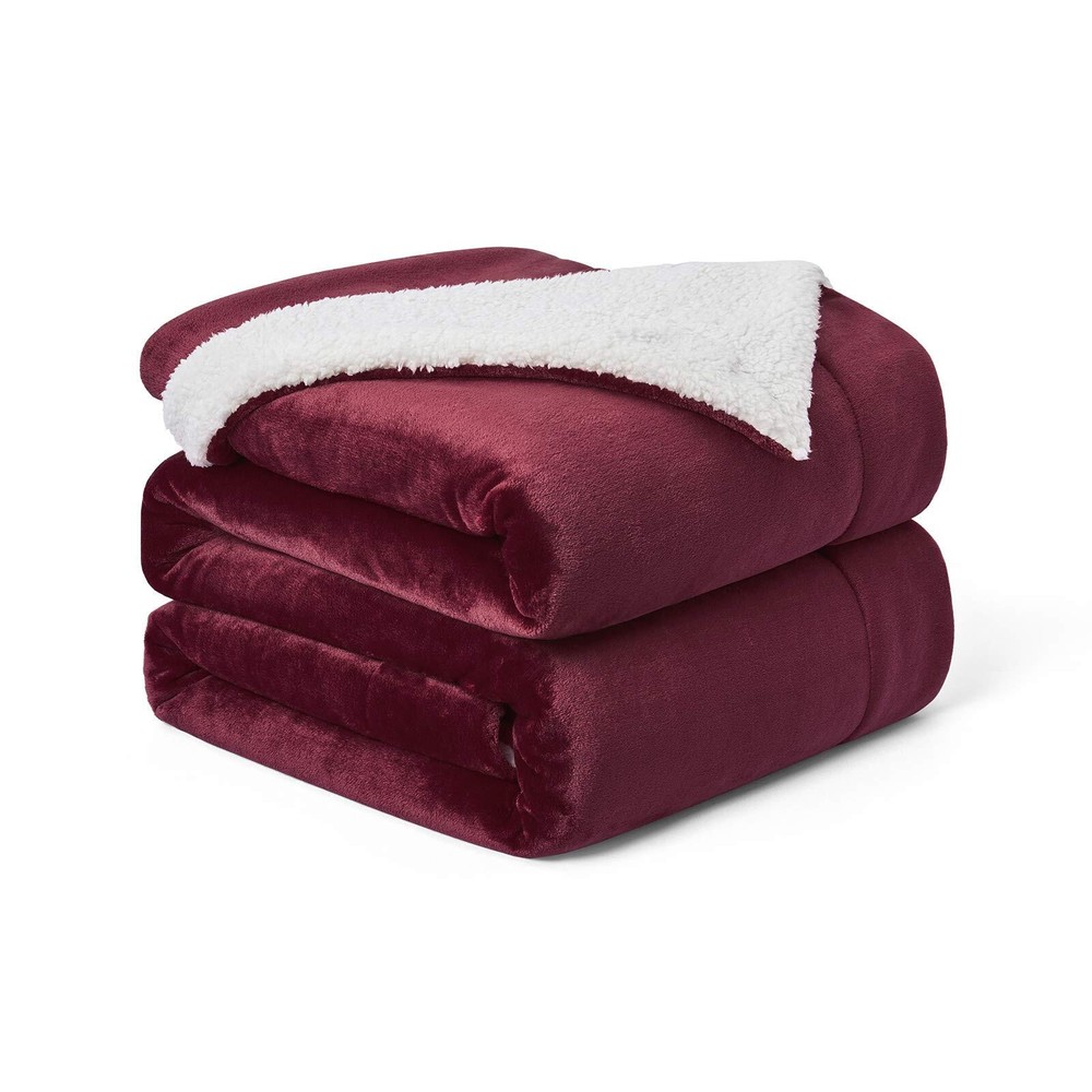 Sherpa Fleece Blanket (King Size 108”x90” Burgundy) Plush Throw Fuzzy Super S...