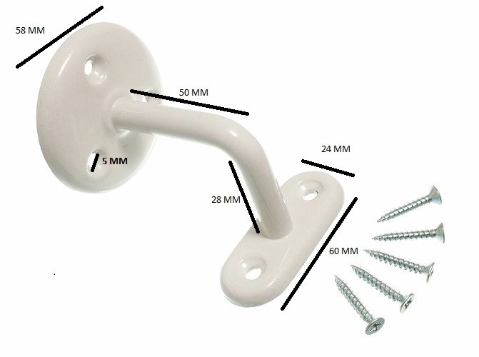 Stair hand rail bracket steel white 2 1/2 inch & screws Qty. pack of 20