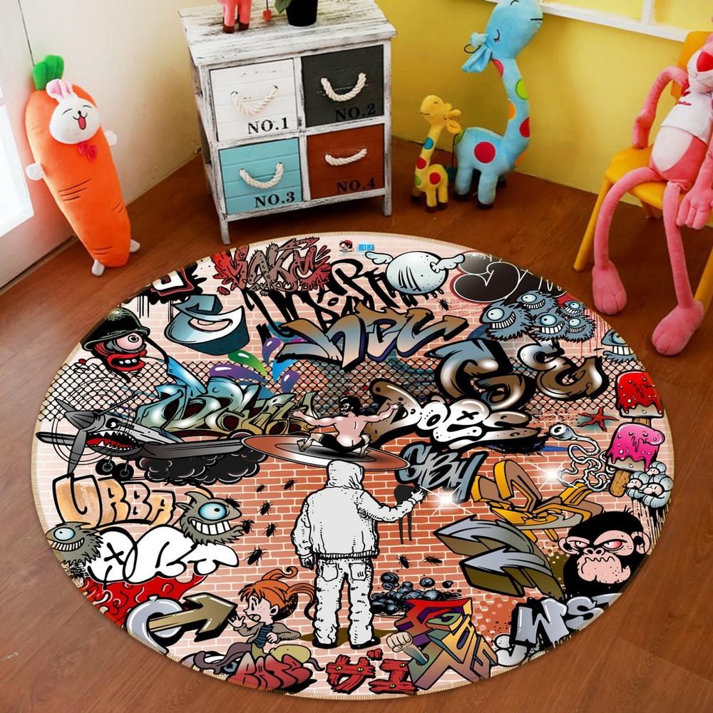 3D Art Graffiti Wall Round NAO5754 Game Rug Mat Elegant Photo Carpet Mat Fay