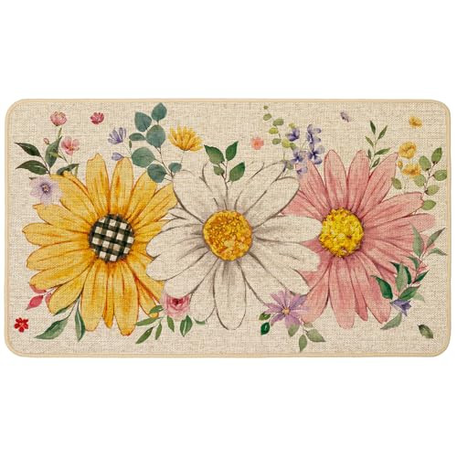 Spring Summer Floral Doormat with Sunflower & Daisy Design for Outdoor Use