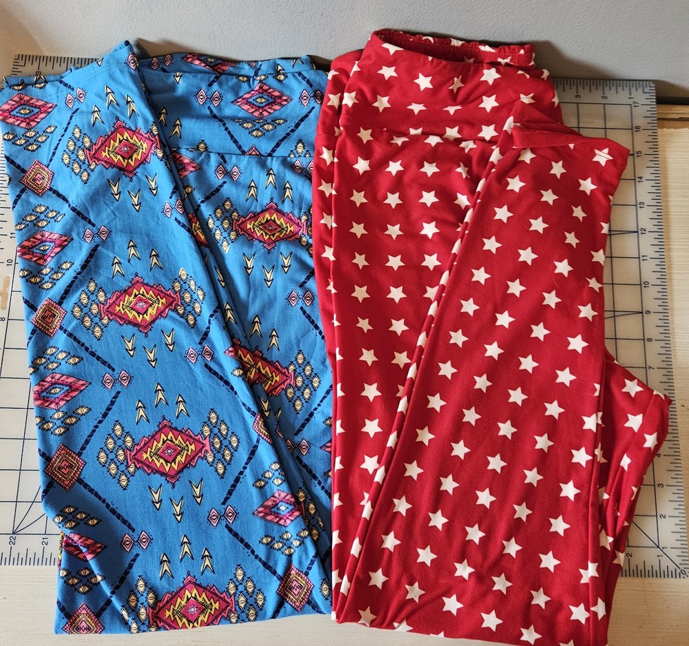 Lot of 2 Pairs of LuLaRoe TC Leggings,  Red W/ White Stars Snd Blue WAztec Print