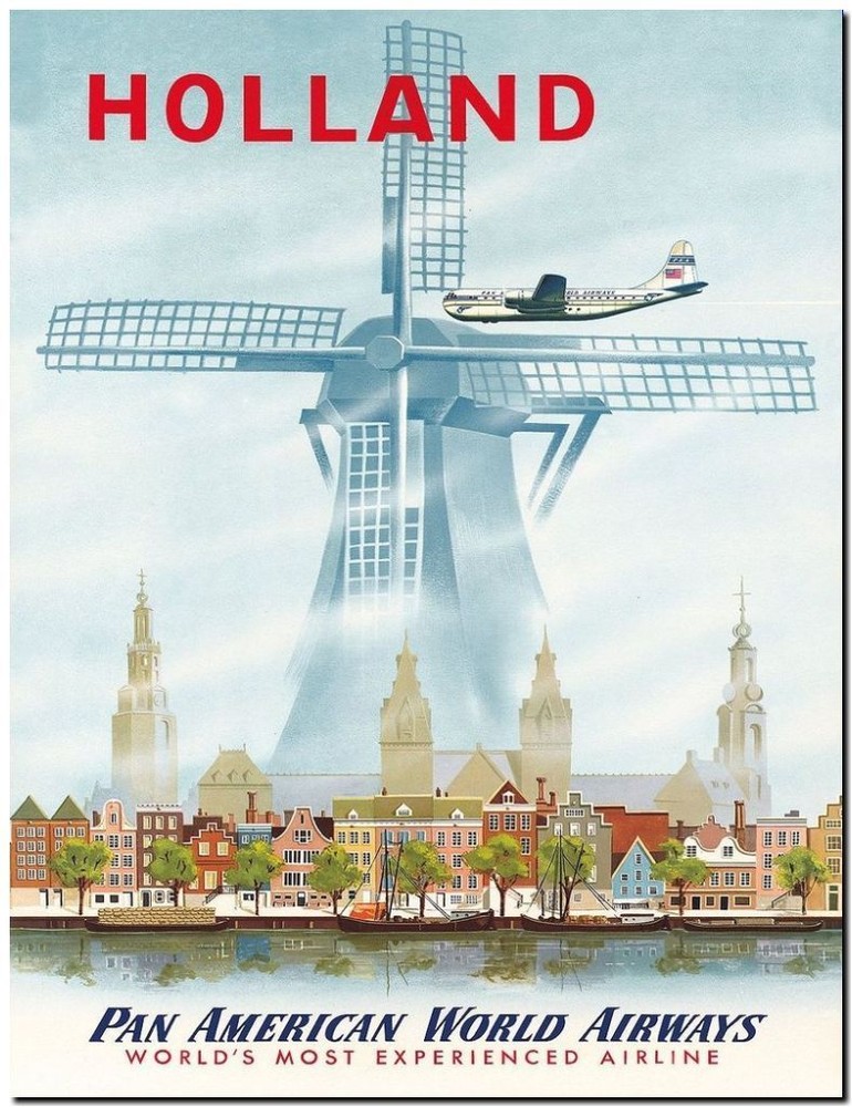 Cool Retro Travel Poster *FRAMED* CANVAS ART Holland Windmill 24x16