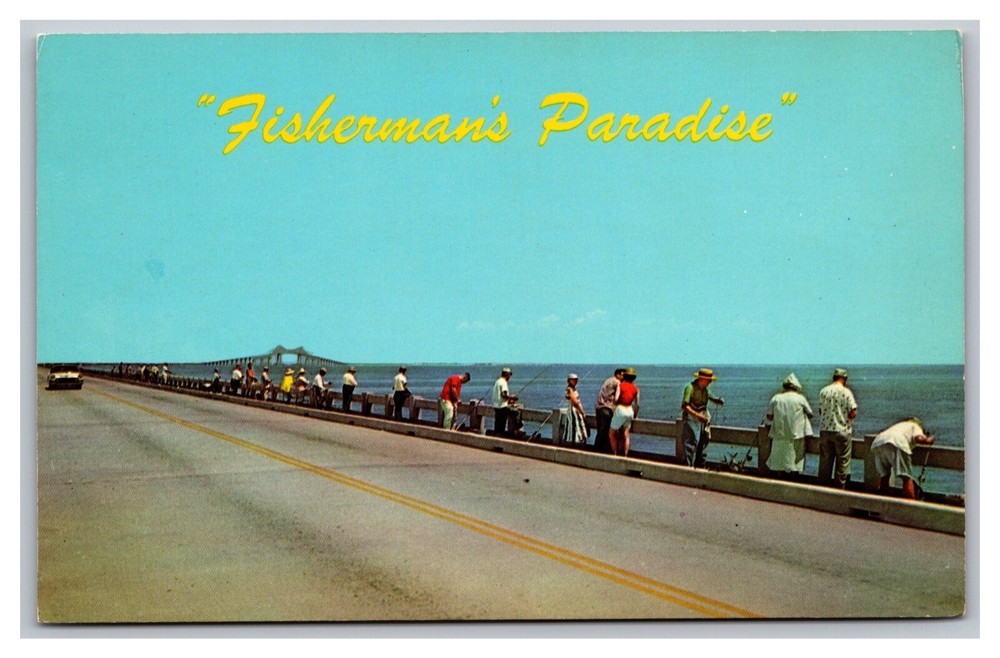 St Petersburg FL Florida Sunshine Skyway Bridge Fisherman's Paradise Postcard