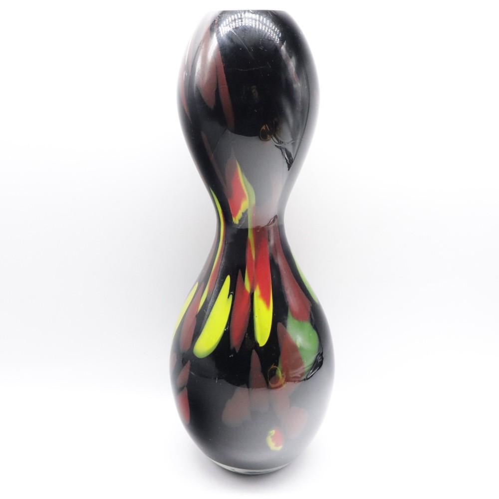 Vintage Murano Style Double Gourd Art Glass Bottle Vase Brown Yellow Green
