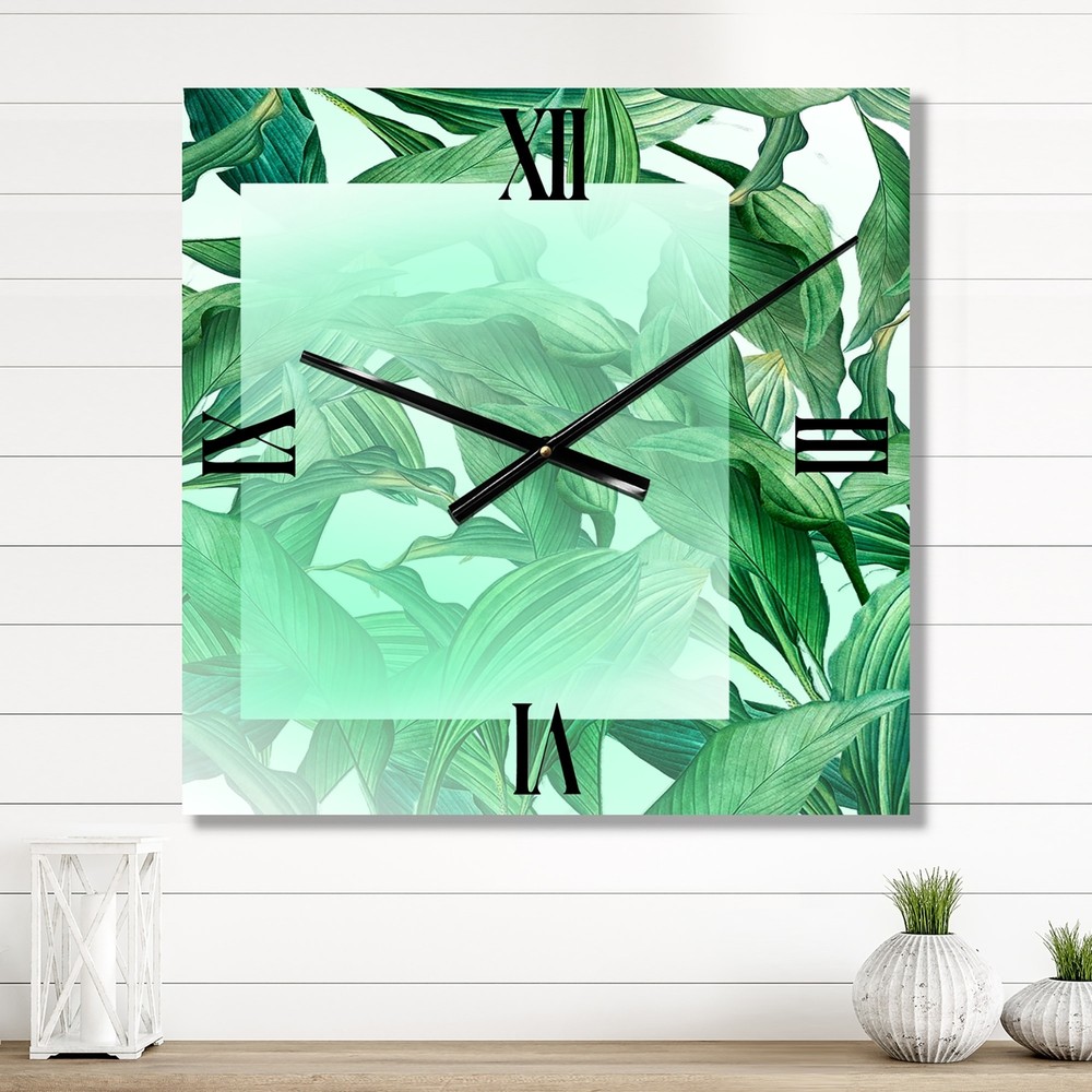 Designart 'White Rectangle On Tropical Palm Green Leaves' Nautical & Coastal