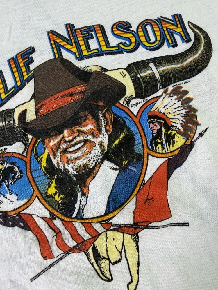 Willie Nelson 80s Vintage Country Music White Ringer T-Shirt Size XL