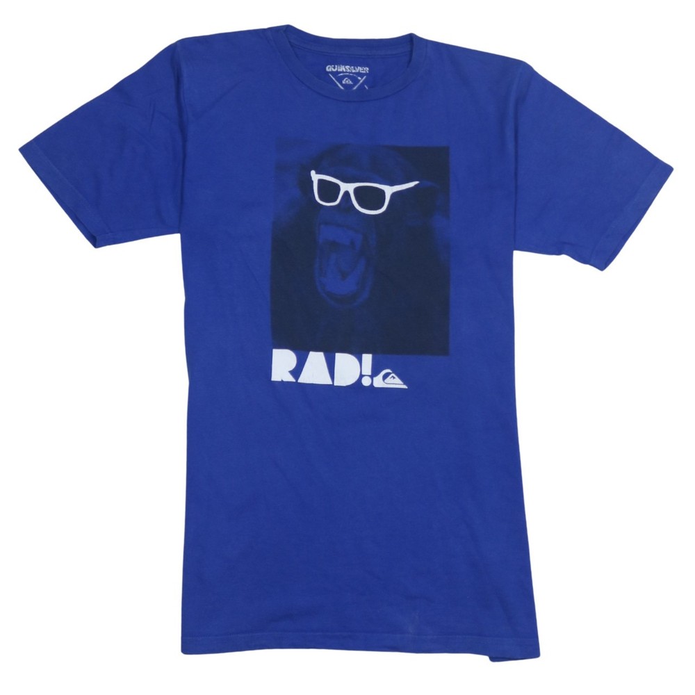 Quiksilver Mens T Shirt Blue Cotton Surf Monkey Graphic Tee Skate Logo Top XS