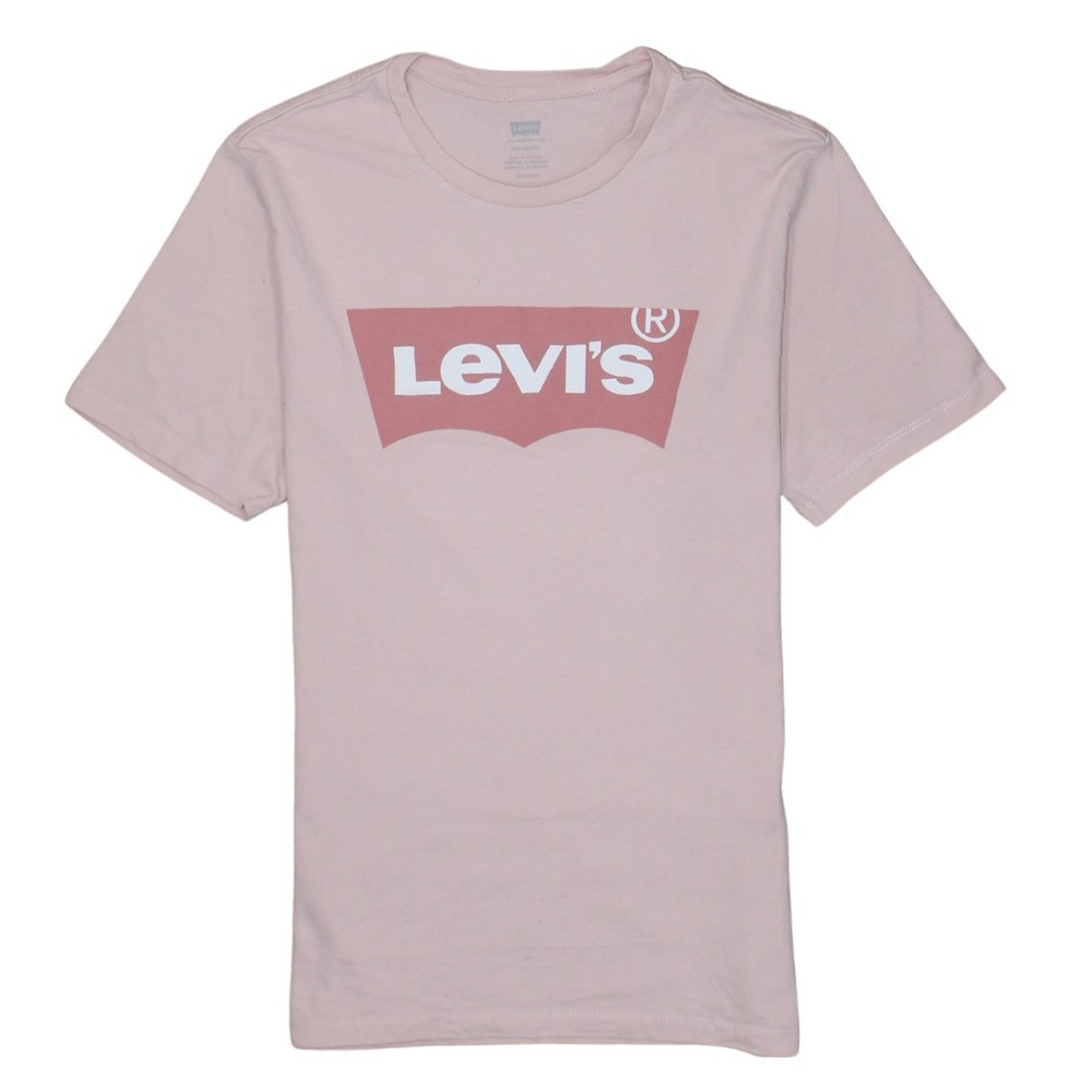 Levis Mens T Shirt Light Pink Cotton Graphic Batwing Logo Crew Neck Top XS