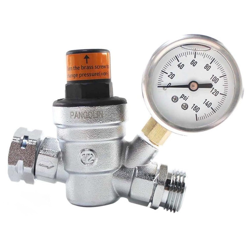 Water Pressure Regulator Valve with 160 PSI Gauge and Inlet Stainless Screene...