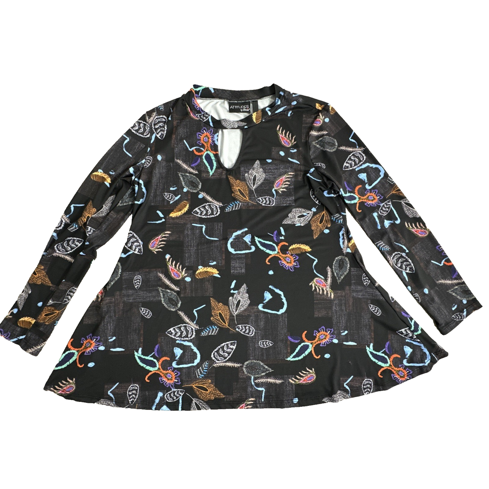 Attitudes by Renee Women's S Boho Artsy Abstract Tunic Blouse. Multicolor