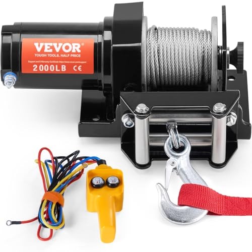 2000 lb Electric Winch with 39 ft Steel Cable for ATV and UTV Towing