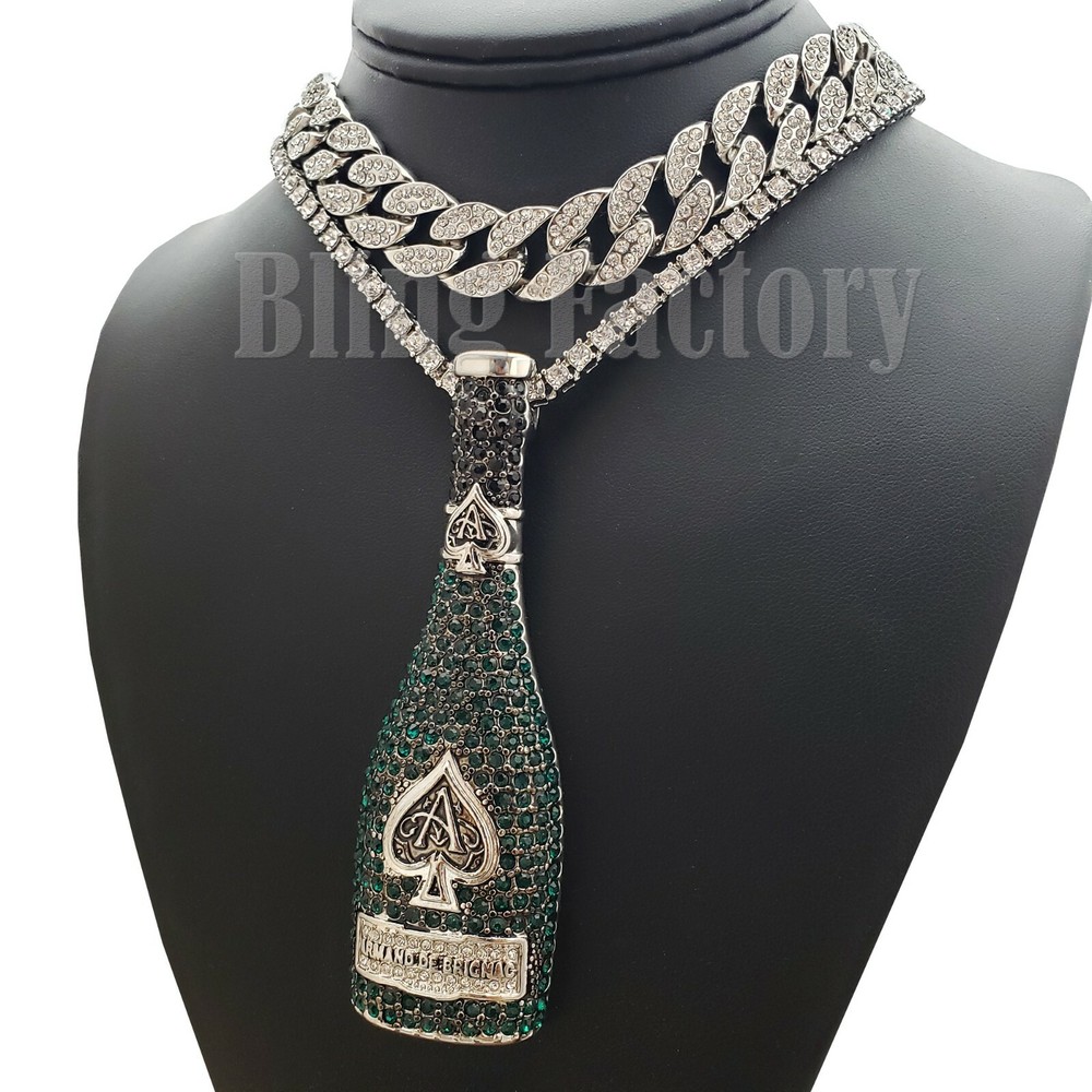18K Gold Iced Cuban Chain & Ace of Spades Liquor Bottle Set with Tennis Choker-image