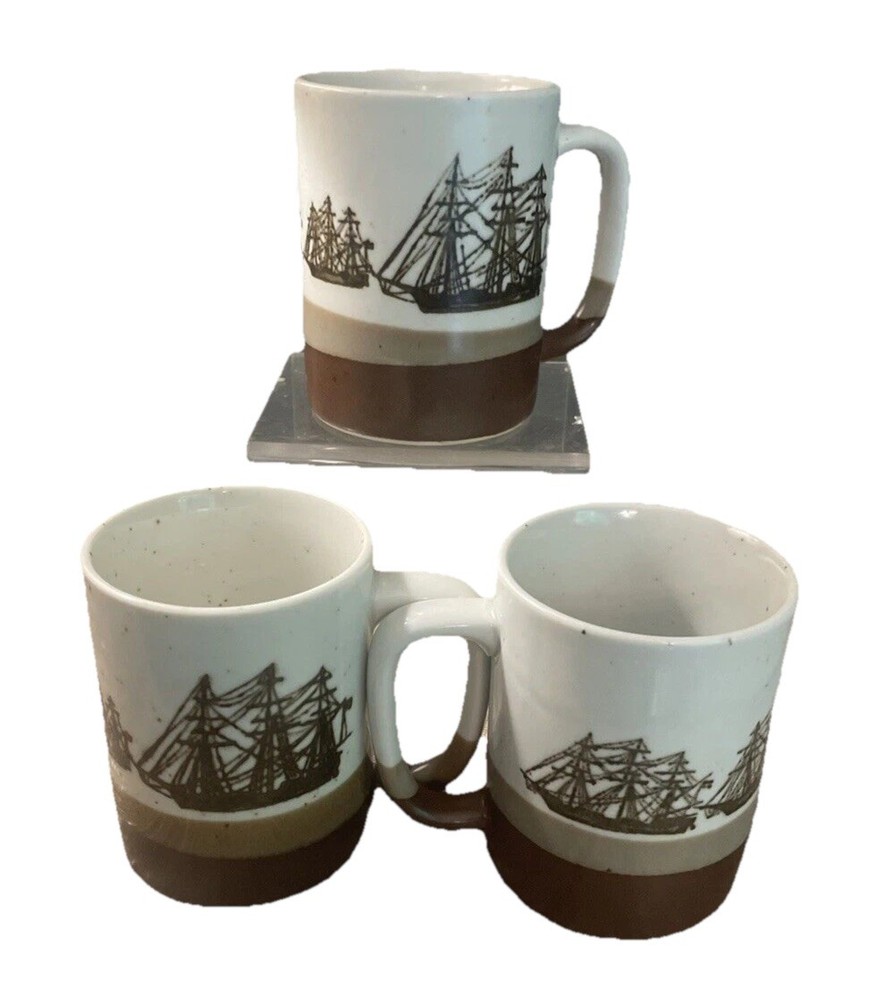 Vintage Sailboat Coffee Mugs Otagiri Japan  Set Of 3