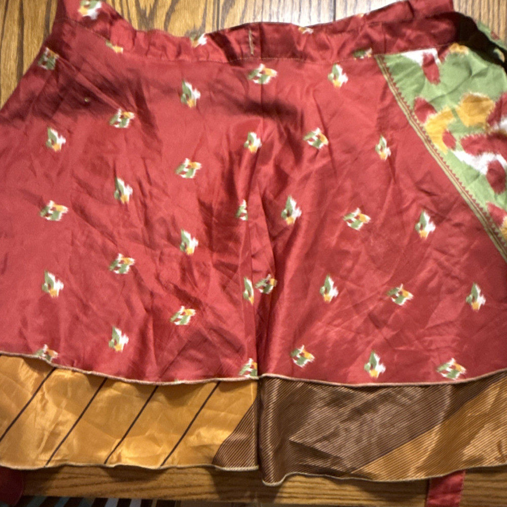 Darn Good Silk Satin Mini Wrap Skirt Floral Sari Upcycled 2-12